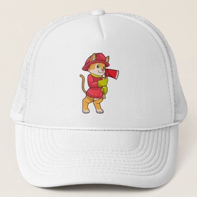 Cat as Firefighter with Axe Trucker Hat (Front)