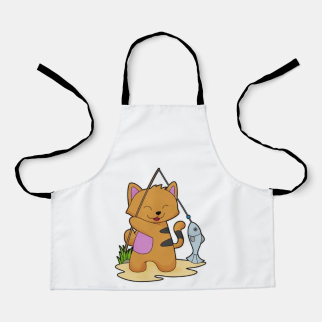 Cat as Fisher with Fishing rod & Fish Apron (Front)