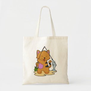 Cat as Fisher with Fishing rod & Fish Tote Bag