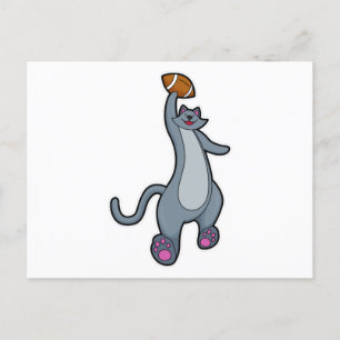Cat as Football player with Football Postcard