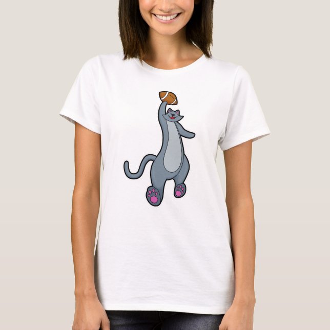 Cat as Football player with Football T-Shirt (Front)