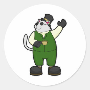 Cat as Groom with Coffee & Hat Classic Round Sticker