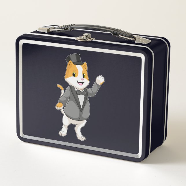 Cat as Groom with Ribbon Metal Lunch Box (Front)
