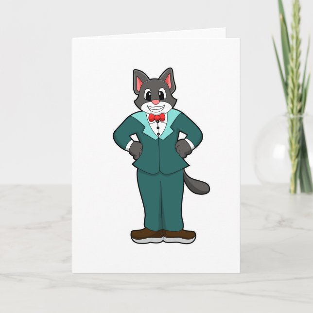 Cat as Groom with Suit & Ribbon Card (Front)