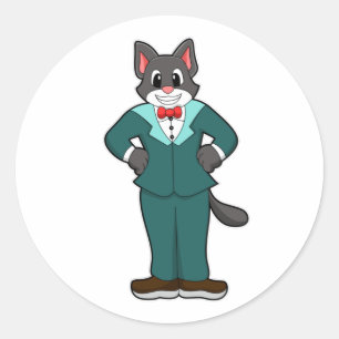 Cat as Groom with Suit & Ribbon Classic Round Sticker