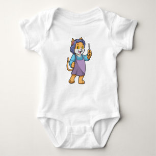 Cat as Hairdresser with Scissors Baby Bodysuit