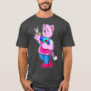 Cat as Hairdresser with Scissors Hair dryer T-Shirt