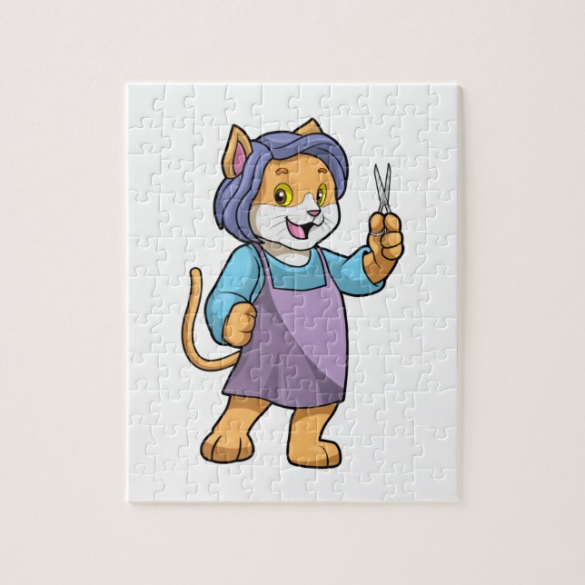Cat as Hairdresser with Scissors Jigsaw Puzzle (Vertical)