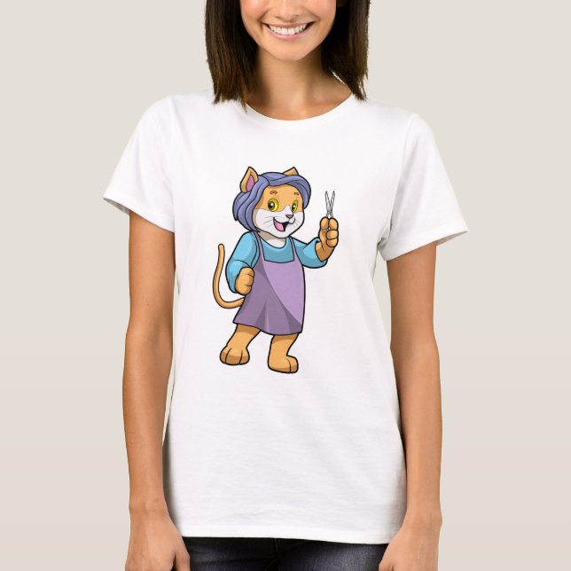 Cat as Hairdresser with Scissors T-Shirt (Front)