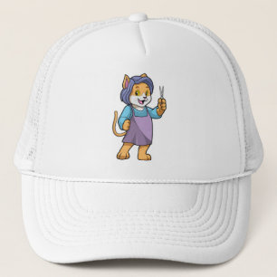 Cat as Hairdresser with Scissors Trucker Hat