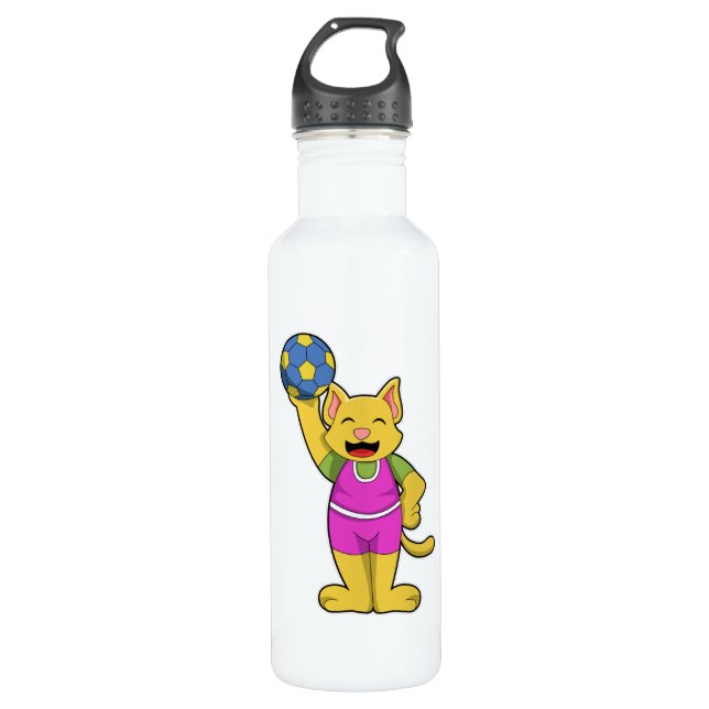 Cat as Handball player with Handball 710 Ml Water Bottle (Front)