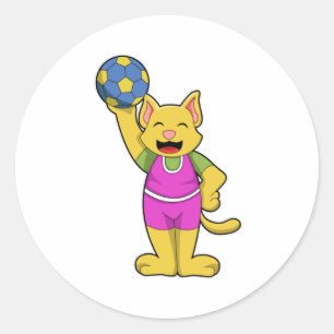 Cat as Handball player with Handball Classic Round Sticker