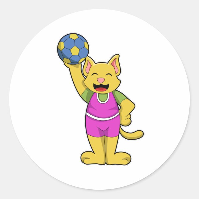 Cat as Handball player with Handball Classic Round Sticker (Front)
