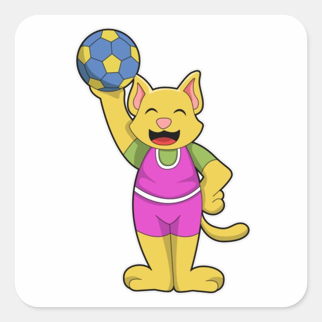 Cat as Handball player with Handball Square Sticker (Front)