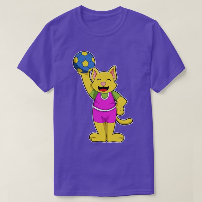 Cat as Handball player with Handball T-Shirt (Design Front)