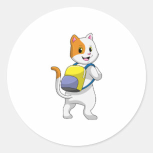 Cat as Hiker with Backpack Classic Round Sticker