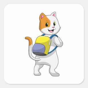 Cat as Hiker with Backpack Square Sticker