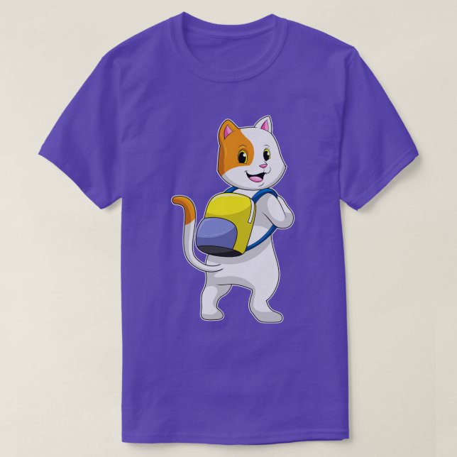 Cat as Hiker with Backpack T-Shirt (Design Front)