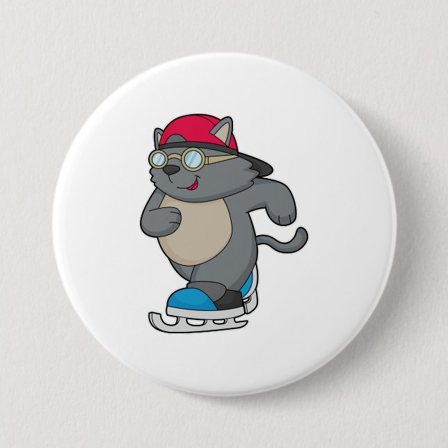 Cat as Ice Skater with Ice skates 7.5 Cm Round Badge (Front)