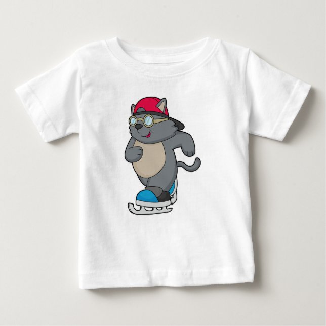 Cat as Ice Skater with Ice skates Baby T-Shirt (Front)
