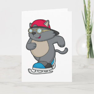 Cat as Ice Skater with Ice skates Card