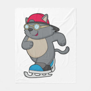 Cat as Ice Skater with Ice skates Fleece Blanket