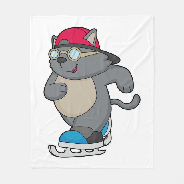 Cat as Ice Skater with Ice skates Fleece Blanket (Front)