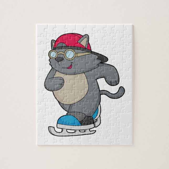 Cat as Ice Skater with Ice skates Jigsaw Puzzle (Vertical)