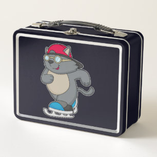 Cat as Ice Skater with Ice skates Metal Lunch Box