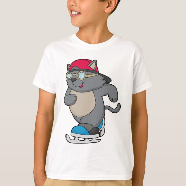 Cat as Ice Skater with Ice skates T-Shirt (Front)