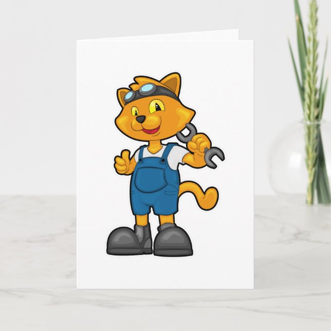Cat as Mechanic with Spanner Card (Front)