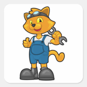 Cat as Mechanic with Spanner Square Sticker