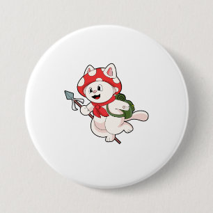 Cat as Mushroom picker with Mushroom 7.5 Cm Round Badge