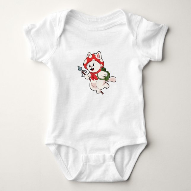 Cat as Mushroom picker with Mushroom Baby Bodysuit (Front)