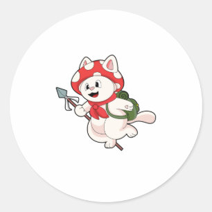 Cat as Mushroom picker with Mushroom Classic Round Sticker