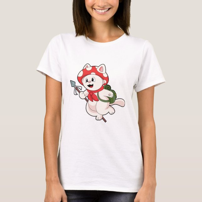 Cat as Mushroom picker with Mushroom T-Shirt (Front)