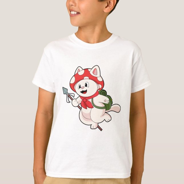 Cat as Mushroom picker with Mushroom T-Shirt (Front)