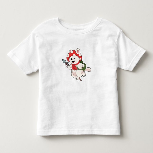 Cat as Mushroom picker with Mushroom Toddler T-Shirt (Front)