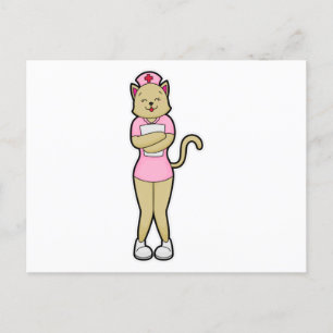 Cat as Nurse with Medical List Postcard