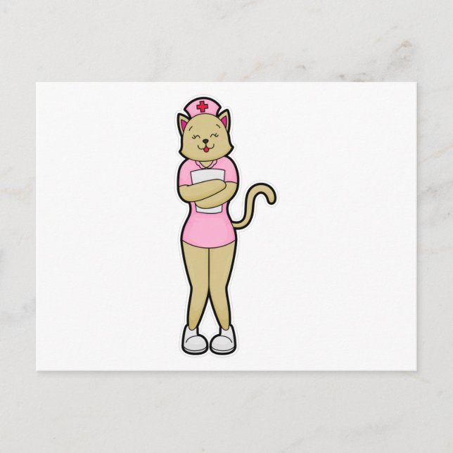 Cat as Nurse with Medical List Postcard (Front)