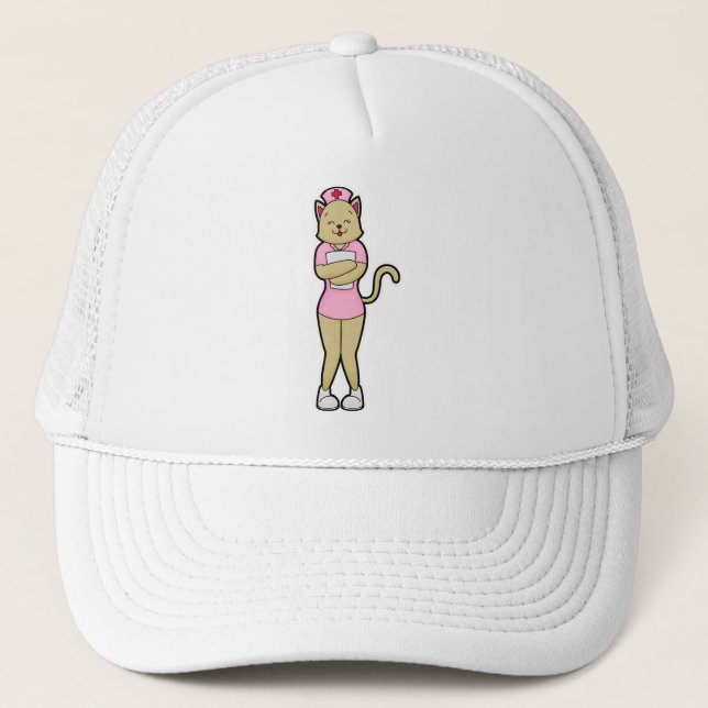 Cat as Nurse with Medical List Trucker Hat (Front)
