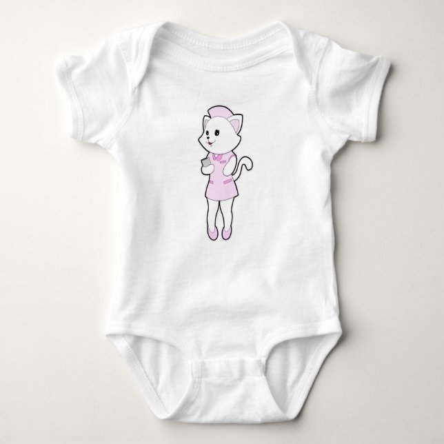 Cat as Nurse with Notepad Baby Bodysuit (Front)