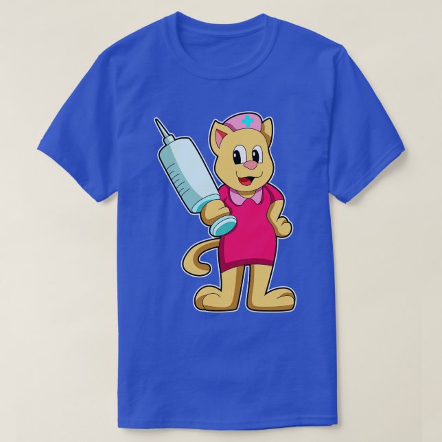 Cat as Nurse with Syringe T-Shirt (Design Front)