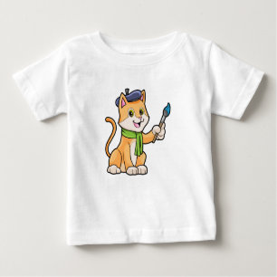 Cat as Painter with Brush & Scarf Baby T-Shirt