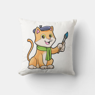 Cat as Painter with Brush & Scarf Cushion