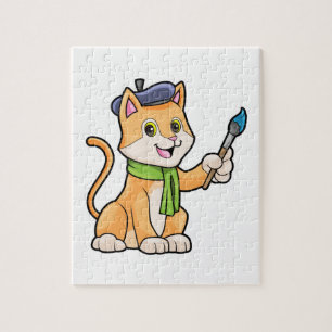 Cat as Painter with Brush & Scarf Jigsaw Puzzle