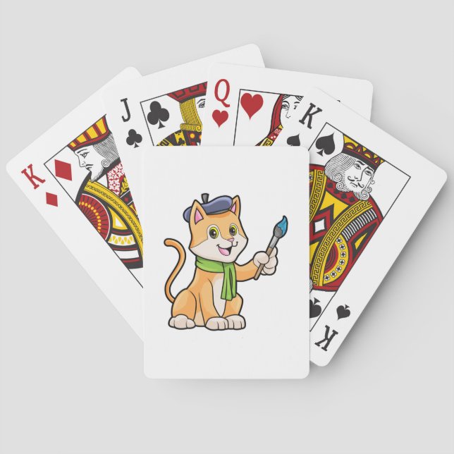 Cat as Painter with Brush & Scarf Playing Cards (Back)