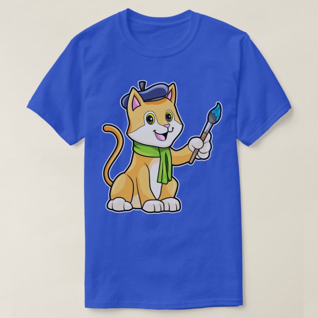 Cat as Painter with Brush Scarf T-Shirt (Design Front)