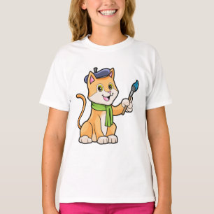 Cat as Painter with Brush & Scarf T-Shirt