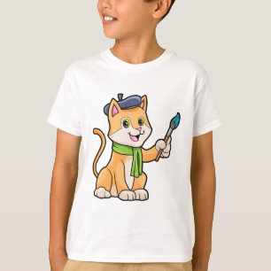Cat as Painter with Brush & Scarf T-Shirt